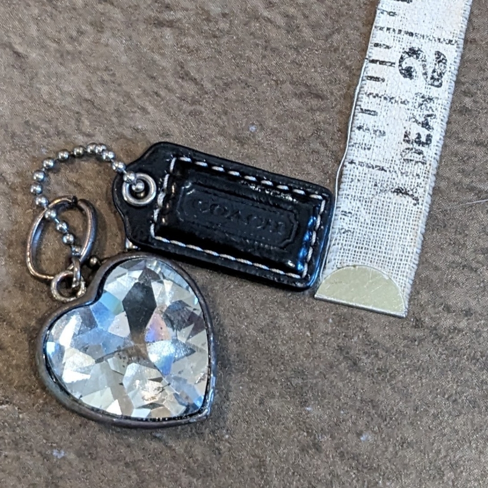 Coach Mini Bag Charm Leather with Bonus Heart Charm Black - Picture 5 of 7